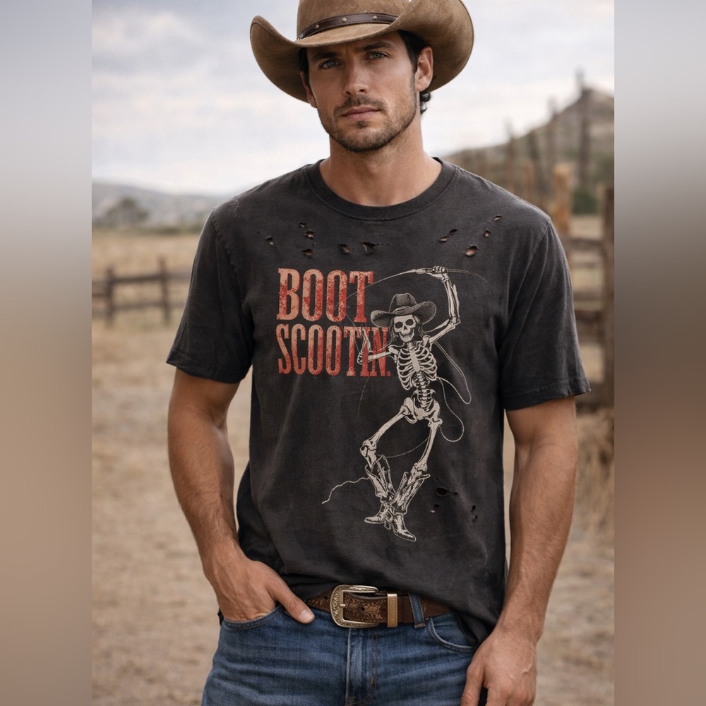 Refined Canvas Distressed Western Skeleton Graphic Tee Medium